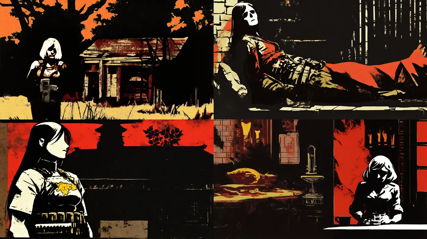 Gothic Noir Artistic Synthesis with a Saturated Rouge Aesthetic - Midjourney sref style
