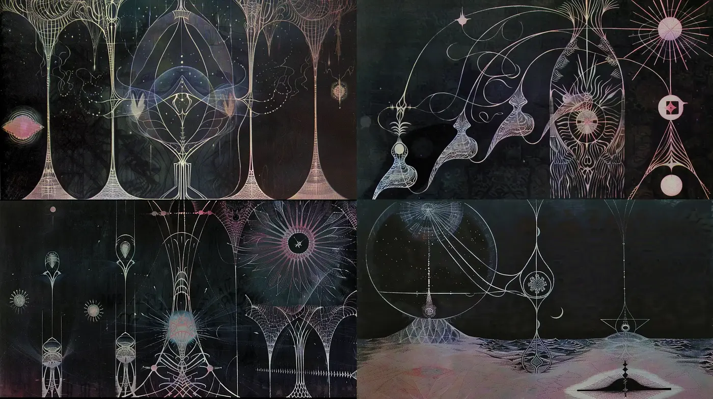 Cosmic Elegance: A Symbiosis of Esoteric Symbolism and Dark Aesthetic Mystique - Midjourney sref style