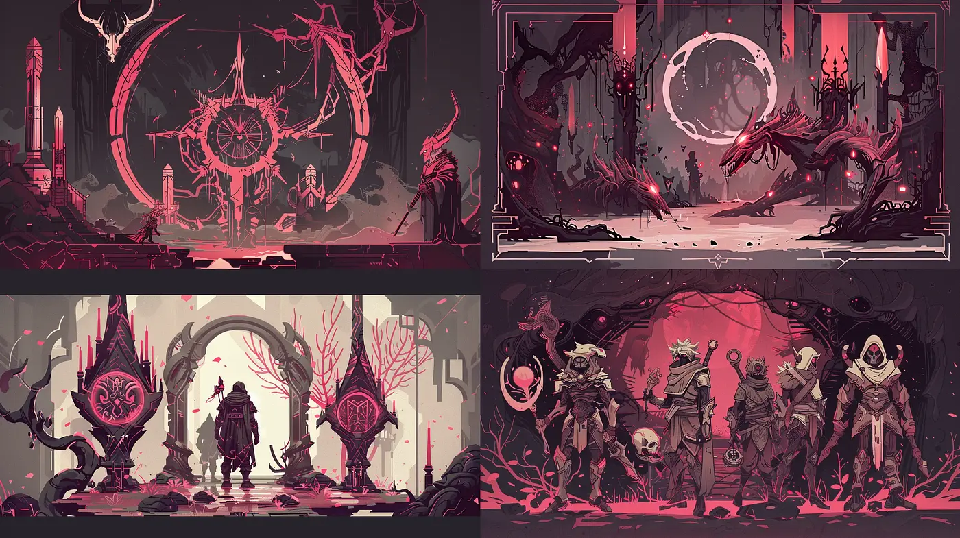 Gloomy Crimson Tales: A Homage to Dark Fantasy - Midjourney sref style