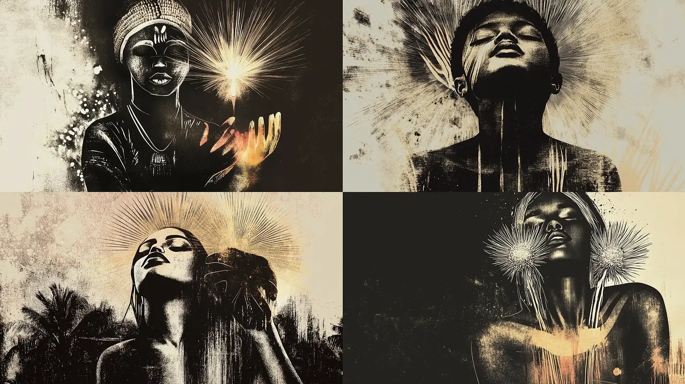 Monochromatic Radiance and Textural Contrast Art Style - Midjourney sref style