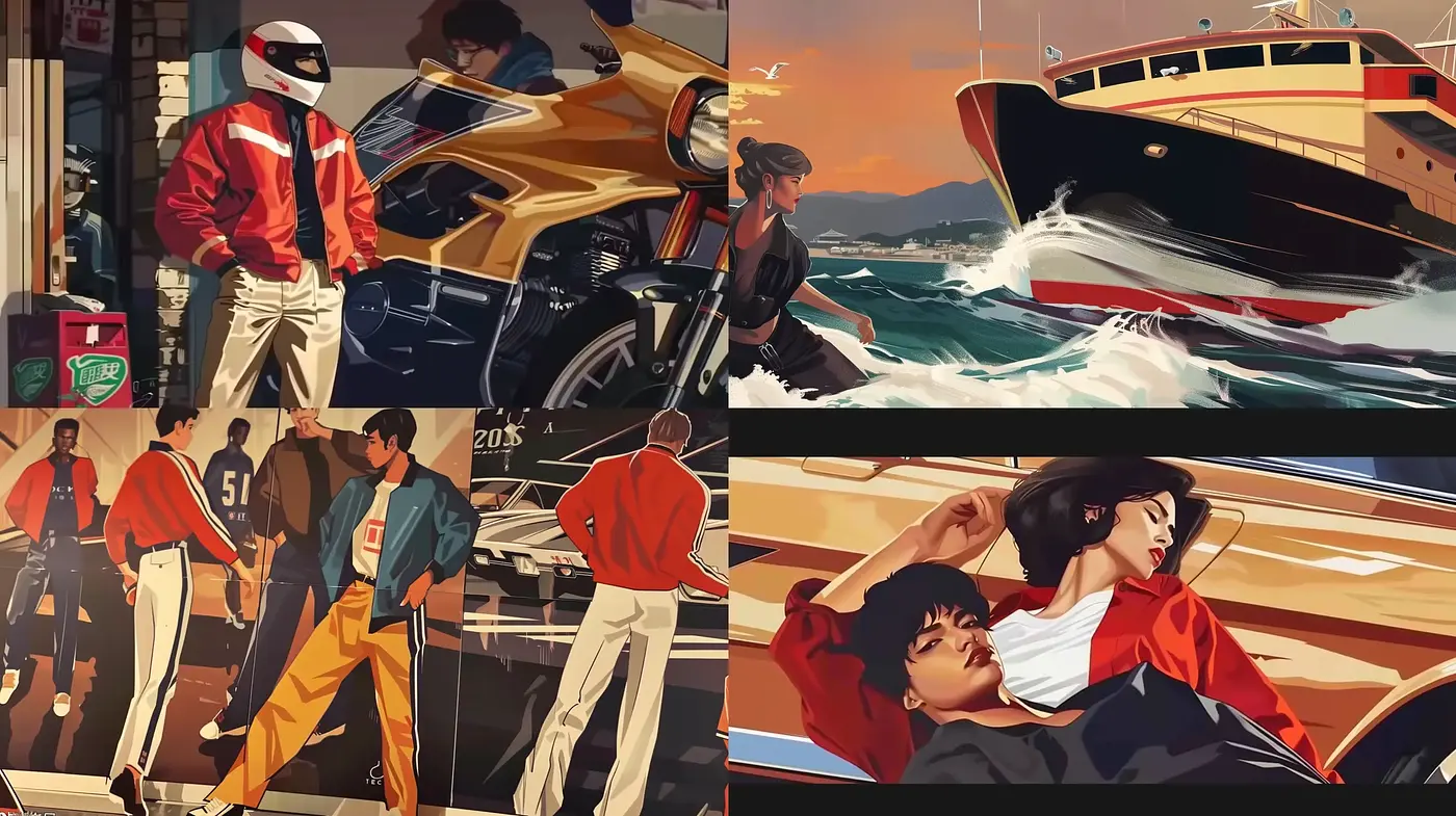 Dynamic Retro Illustrative Essence with Cinematic Overtones - Midjourney sref style