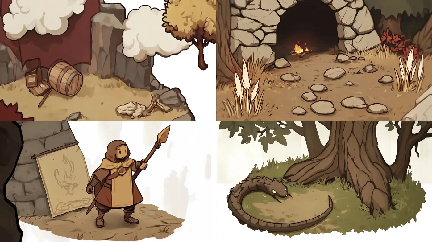 Pastoral Fantasy Art with Stylized Storybook Illustration Techniques - Midjourney sref style