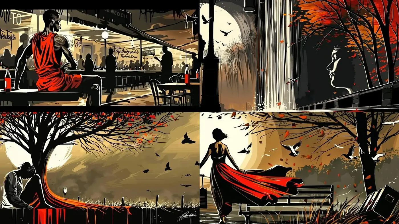 Dramatic Silhouettes and Contrasts in Noir-Inspired Vignettes - Midjourney sref style