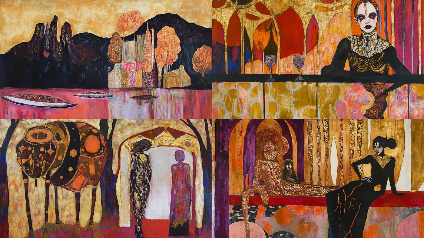Ethereal Echoes of Gustav Klimt's Symbolist Resonance - Midjourney sref style