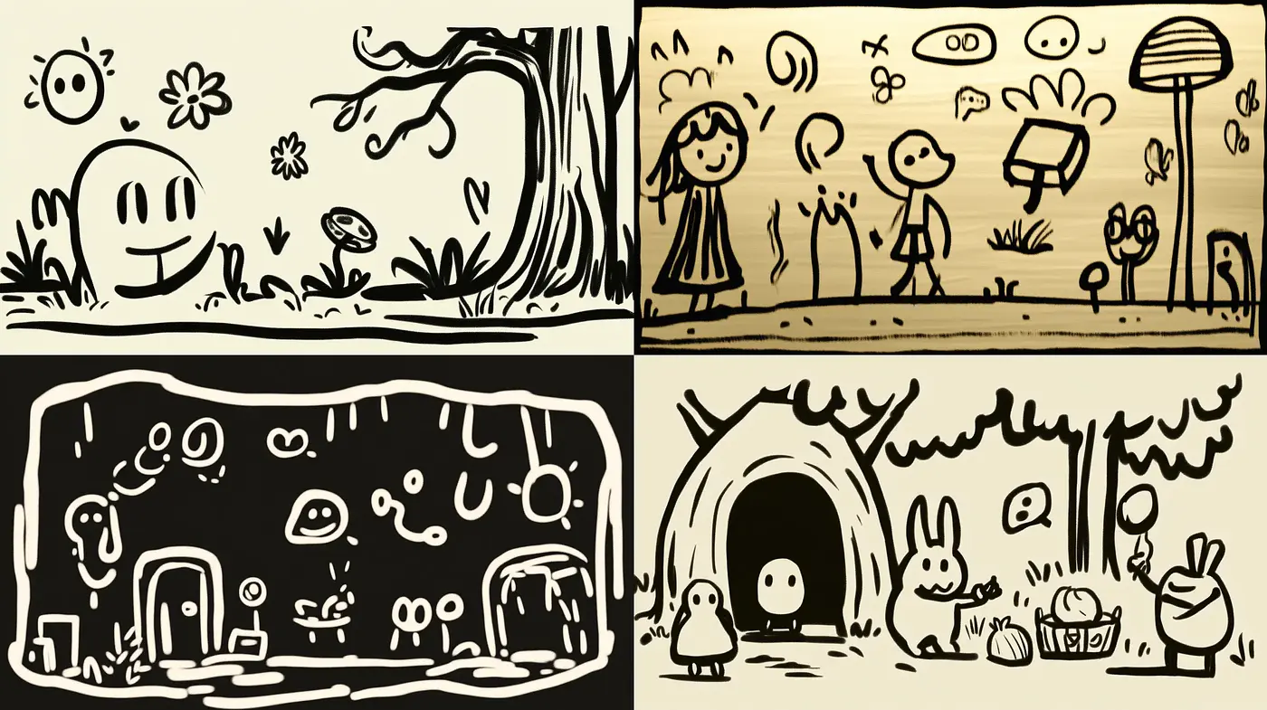 Consistent Monochrome Storyboard Illustrations - Midjourney sref style