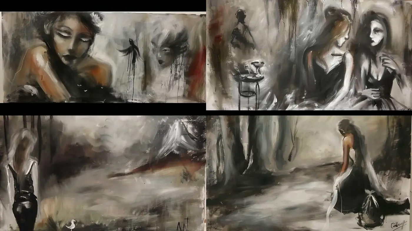 Monochromatic Whispers of Expressionism and Abstract Realms - Midjourney sref style
