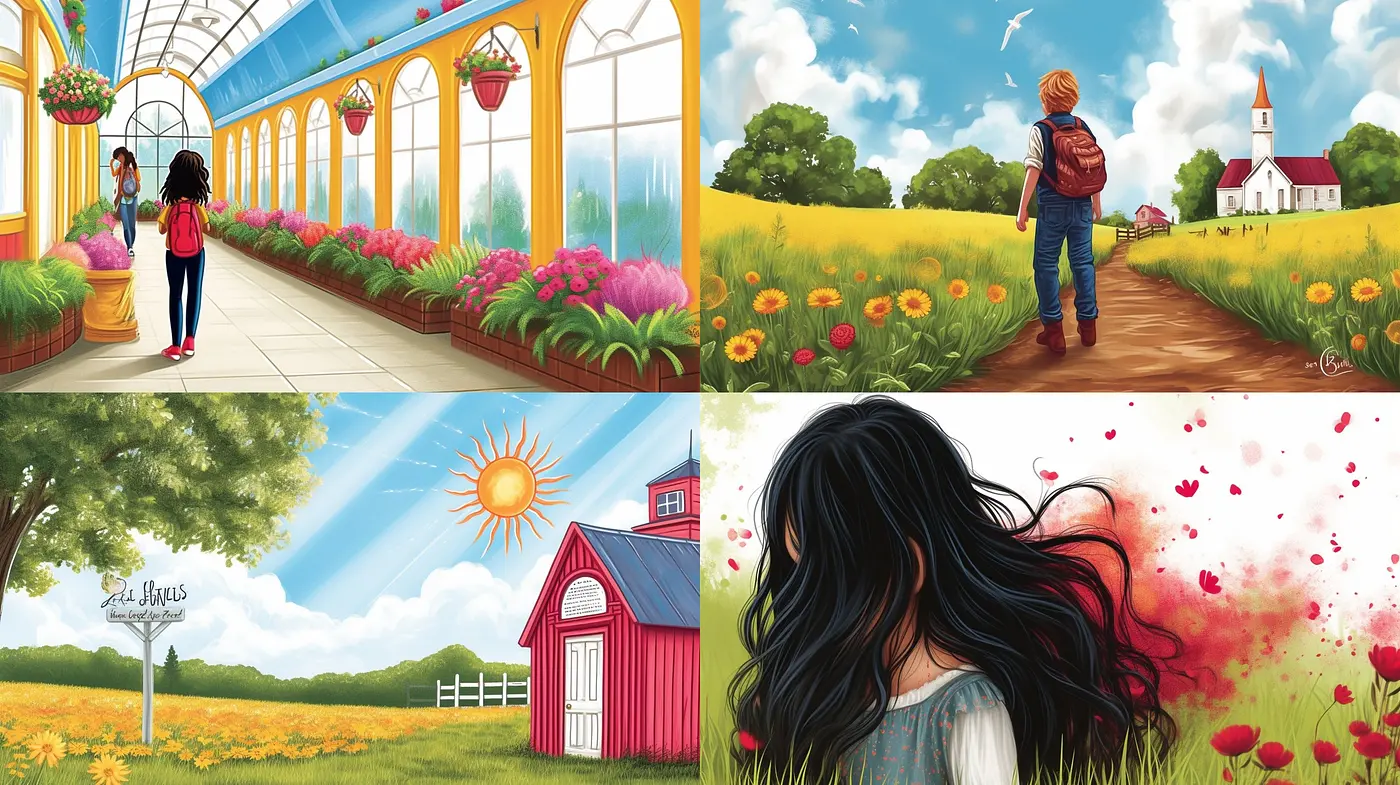 Consistent Elements of Style in Diverse Pastoral Vistas: A Study in Chromatic Harmony and Whimsical Lines - Midjourney sref style