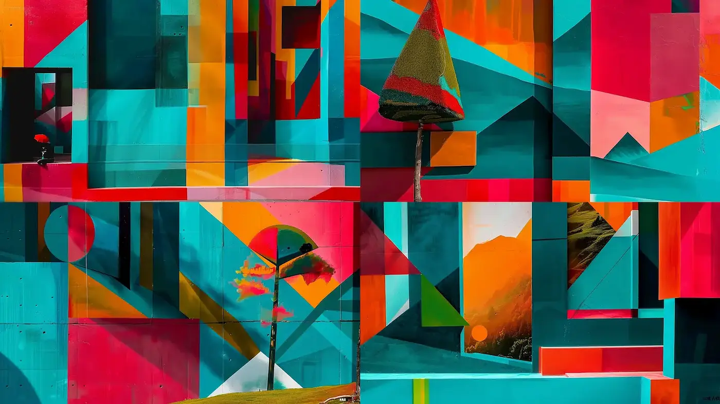 Vibrant Geometric Composition with Abstract Elements - Midjourney sref style