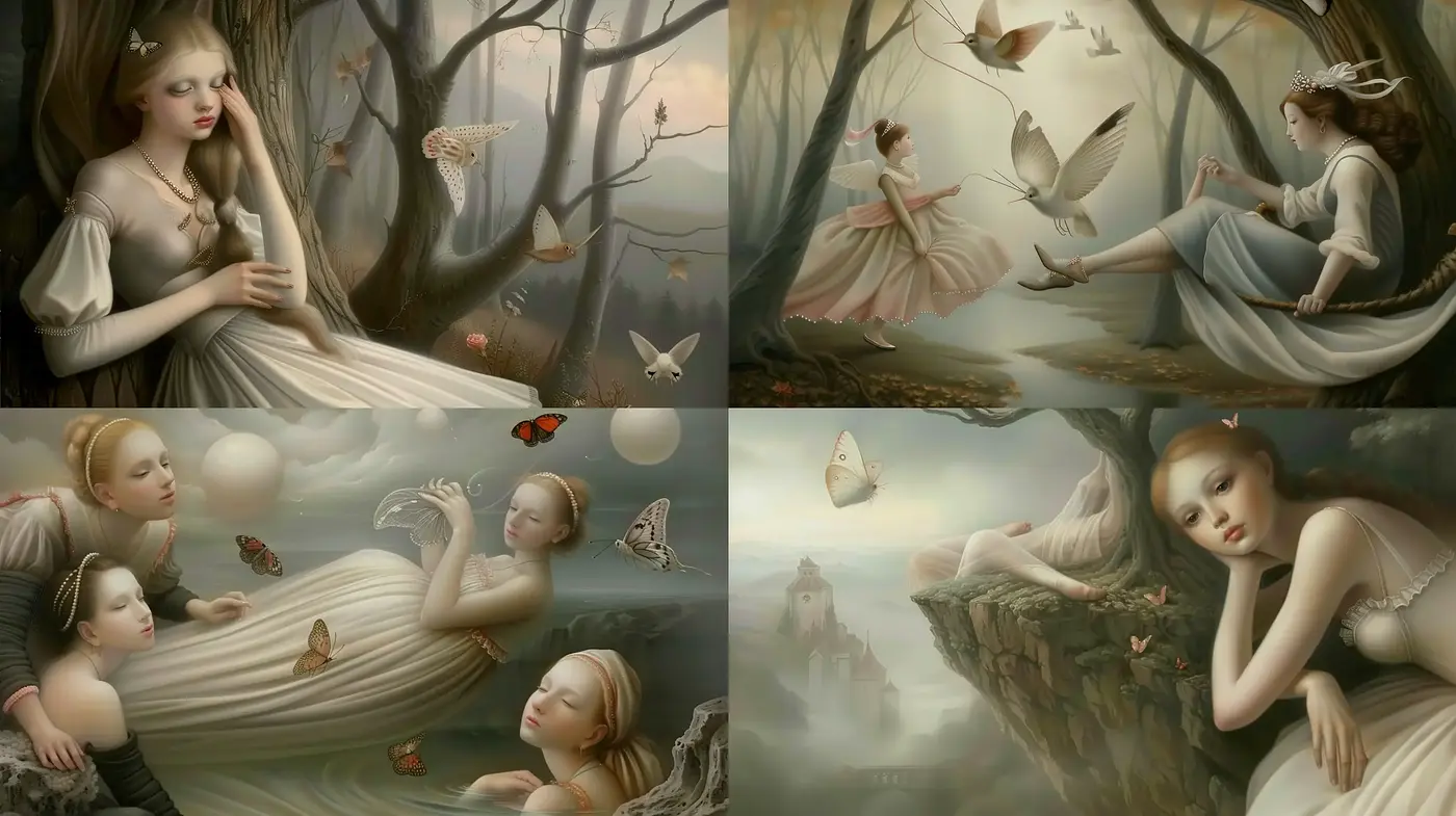 Ethereal Dreamscape Tableau with Surrealist Undertones - Midjourney sref style
