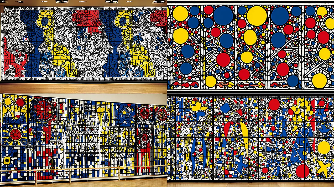 Bold Geometric Composition with Primary Colors and Intricate Patterns - Midjourney sref style