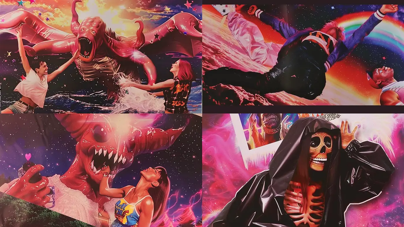 Cosmic Surrealism with Vibrant Sci-Fi and Fantasy Overtones - Midjourney sref style
