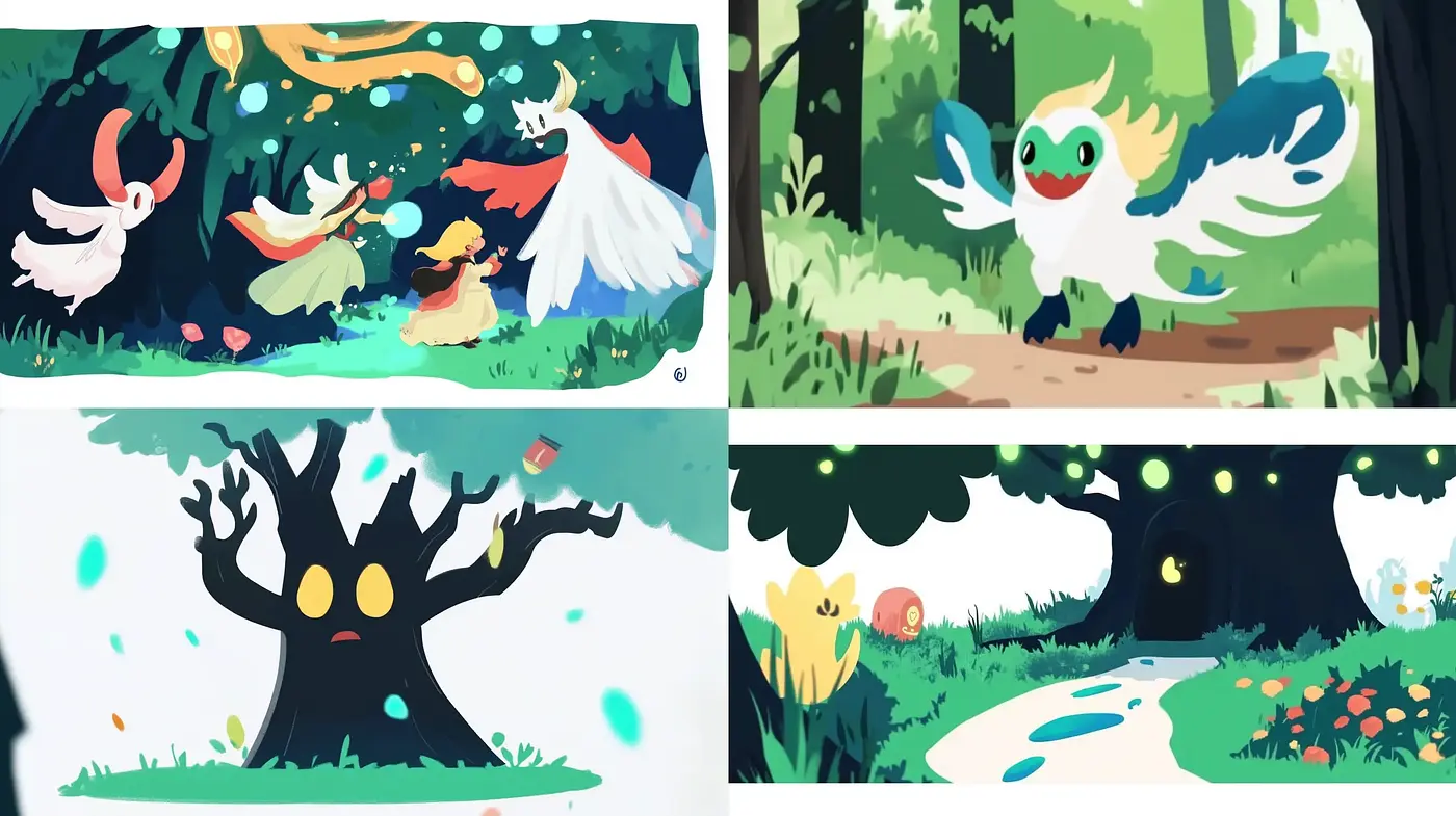 Enchanted Forest Whimsy: A Playful and Expressive Nature-Themed Illustration Series - Midjourney sref style