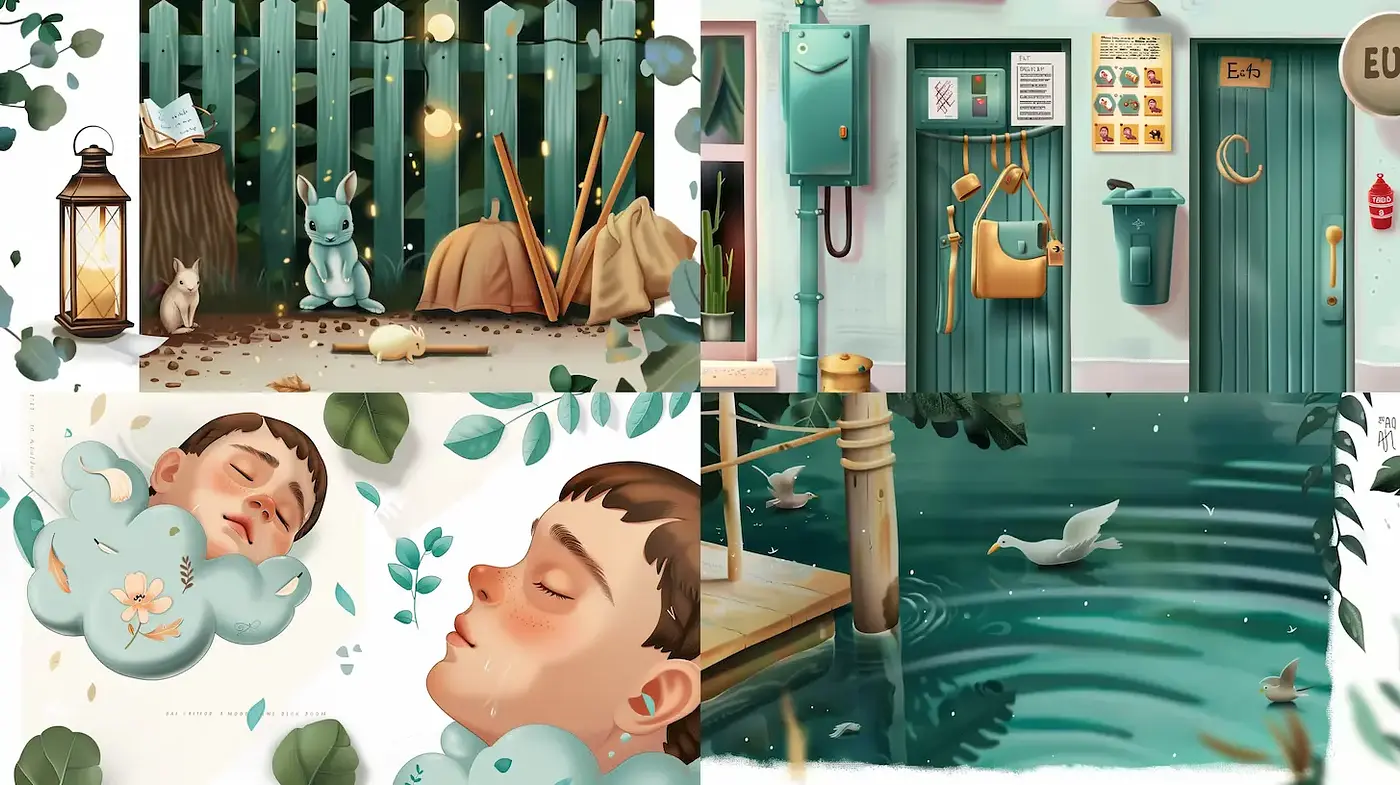 A Whimsical Exploration of Serenity Through Playful Illustrations - Midjourney sref style