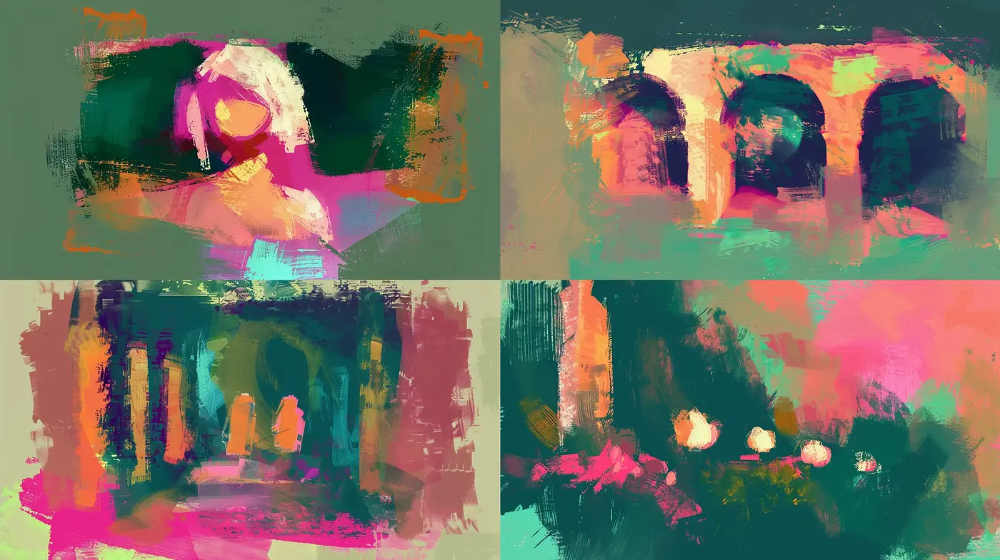 Abstract Expressionist Reverie with a Twilit Color Palette - Midjourney sref style