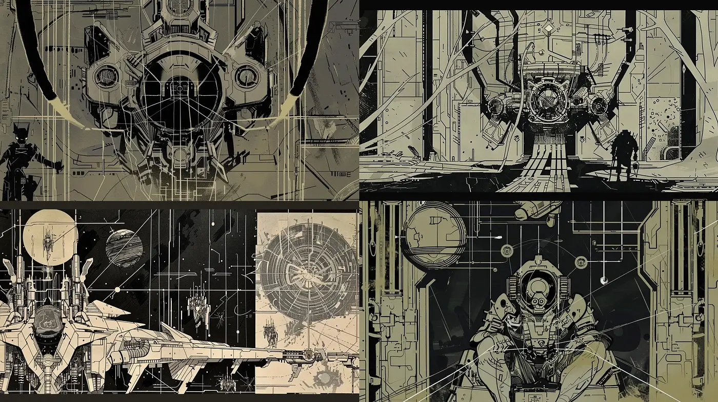 Futuristic Architectural Concept Art in Sepia Tones - Midjourney sref style