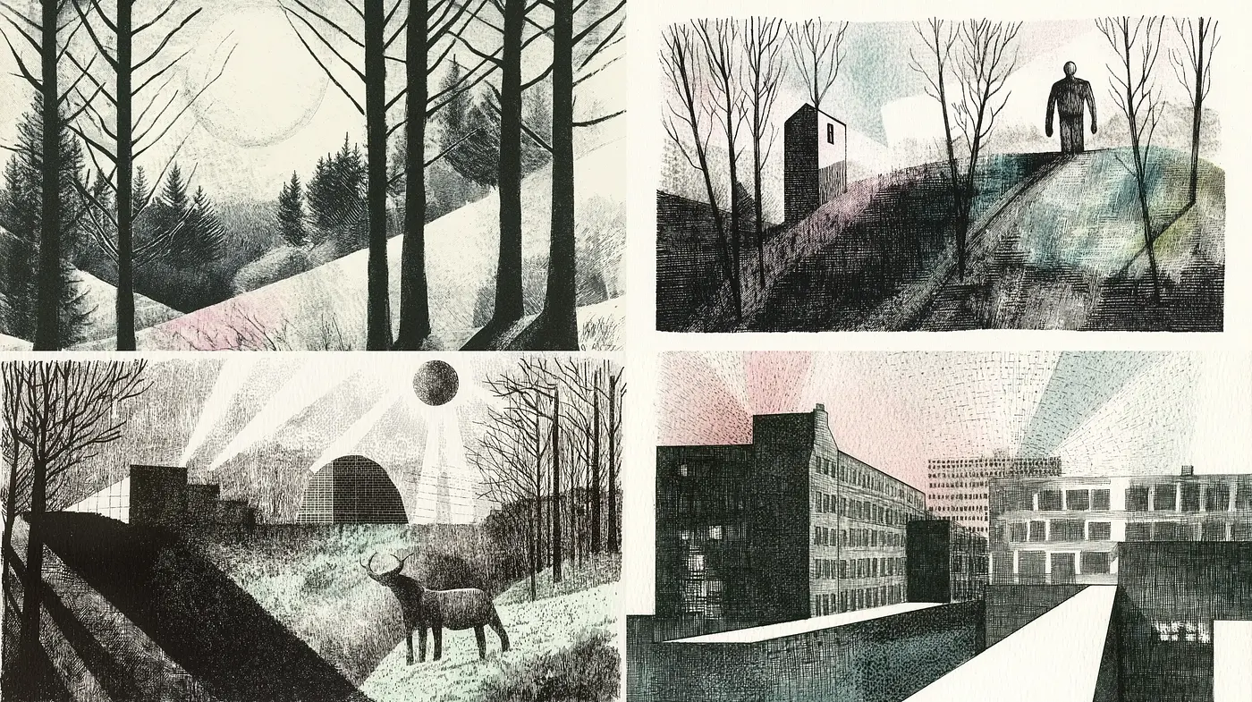 Ethereal Monochrome Landscapes with a Touch of Surrealism - Midjourney sref style