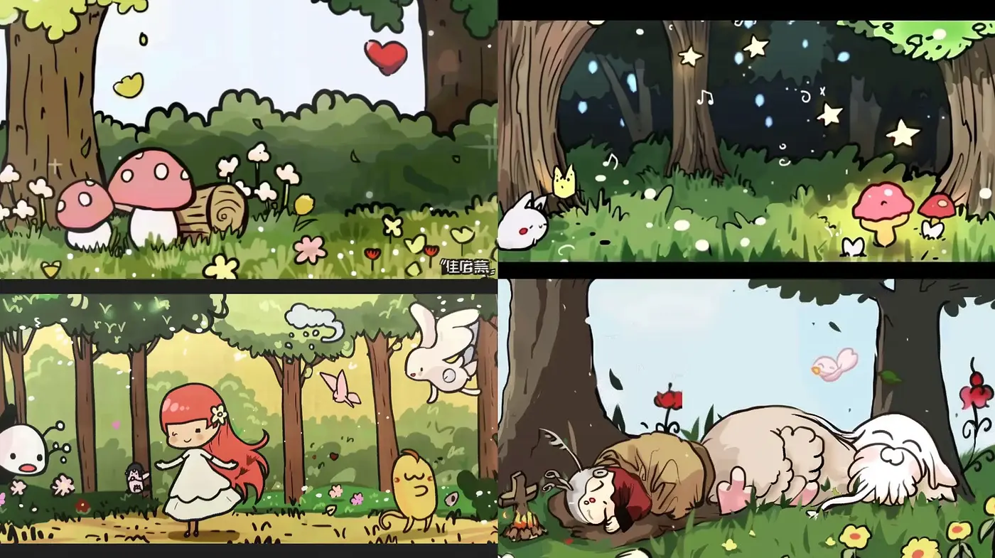 Whimsical Woodland Fantasy: A Harmonious Blend of East Asian Anime and Pastoral Storybook Charm - Midjourney sref style