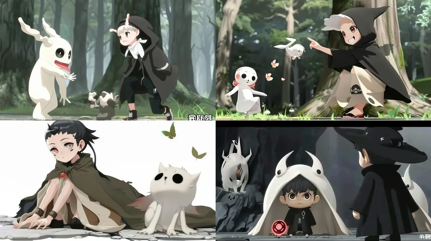Enigmatic Forest Anime Visions with Stylized Characters - Midjourney sref style