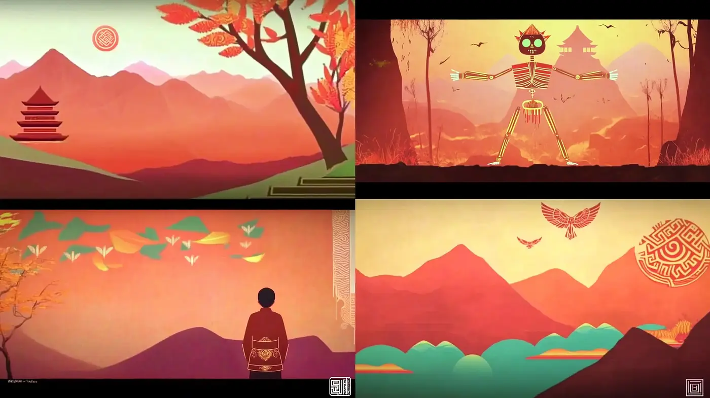 Consistent Asian-Influenced Stylized Landscape Portrayals - Midjourney sref style