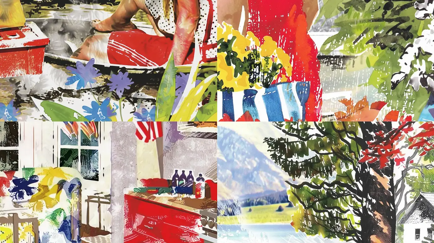 Collage of Vivid Hues and Brushwork Serendipity - Midjourney sref style