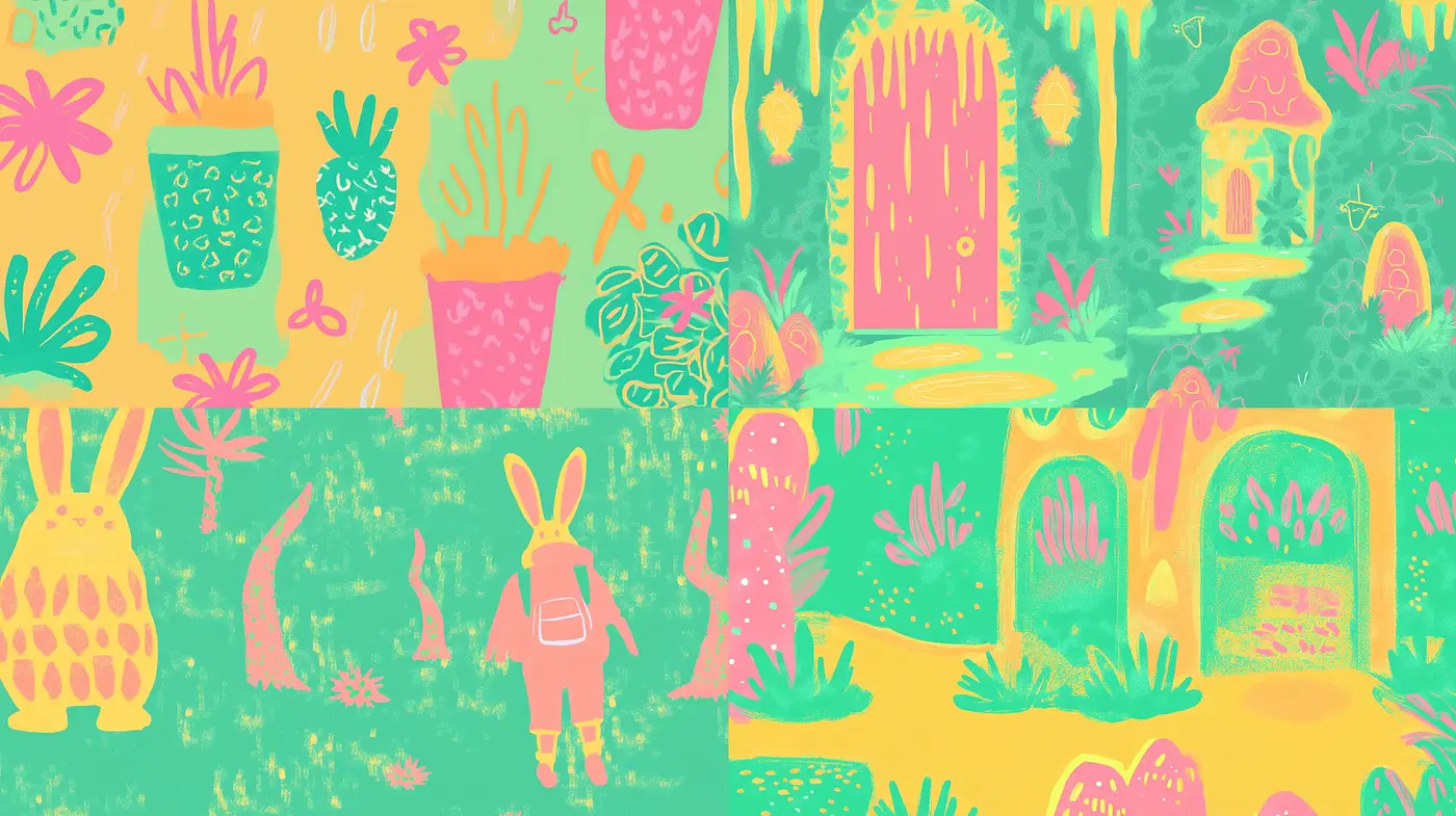 Whimsical Pastel Dreamscape with a Playful Illustrative Essence - Midjourney sref style