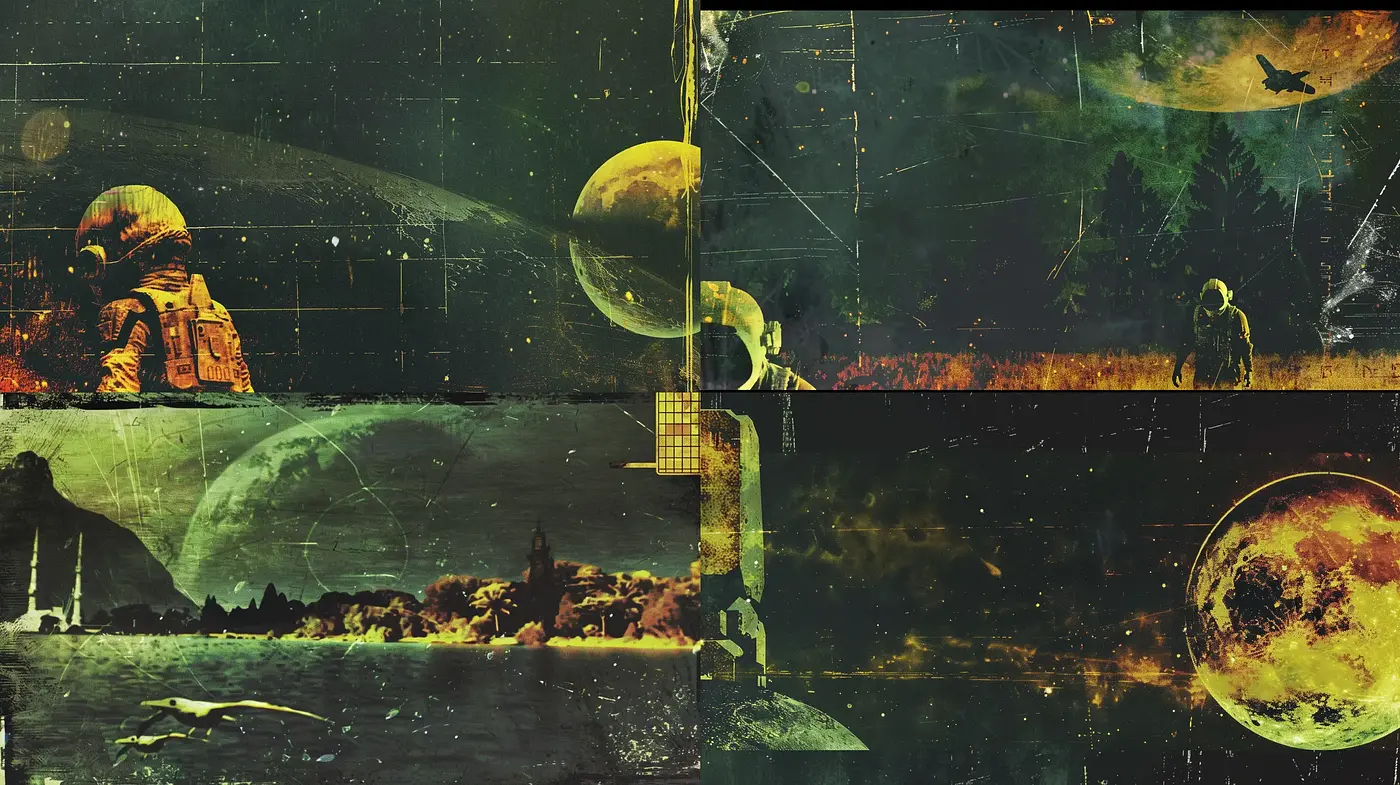 Dystopian Sci-Fi Vignettes with Vintage Textural Overtones - Midjourney sref style