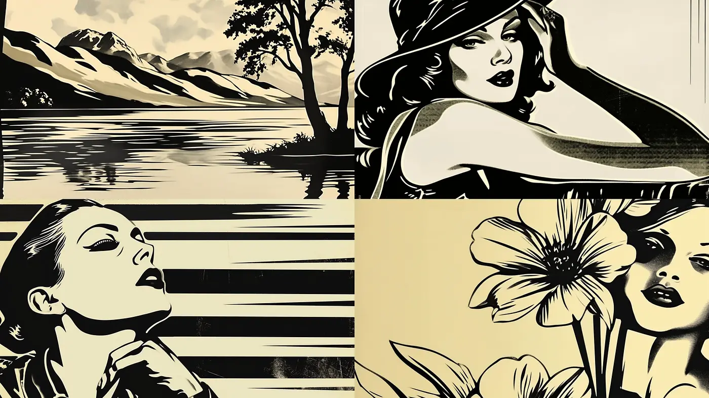 Monochromatic Nostalgia: A Homage to Vintage Noir with a Modern Twist - Midjourney sref style