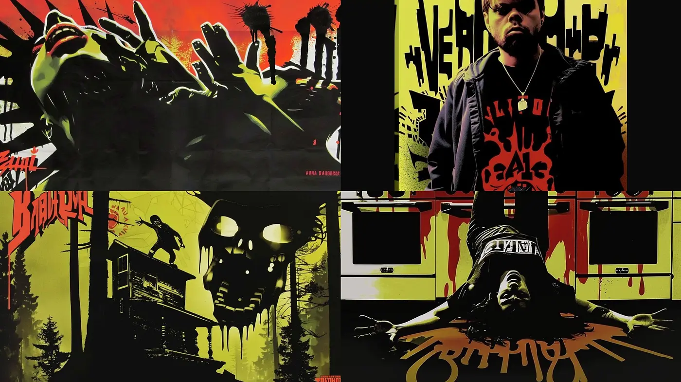 Gritty Urban Nightmare: A Dark Comic Book Influence with Neon Highlights - Midjourney sref style