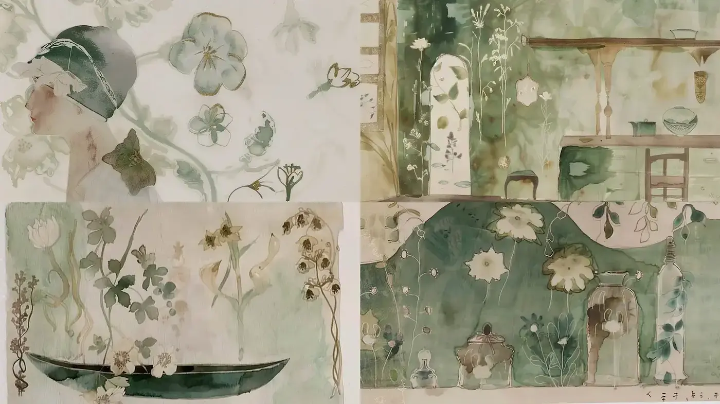 Ethereal Botanical Dreamscape: A Whimsical Fusion of Nature and Vintage Ephemera - Midjourney sref style