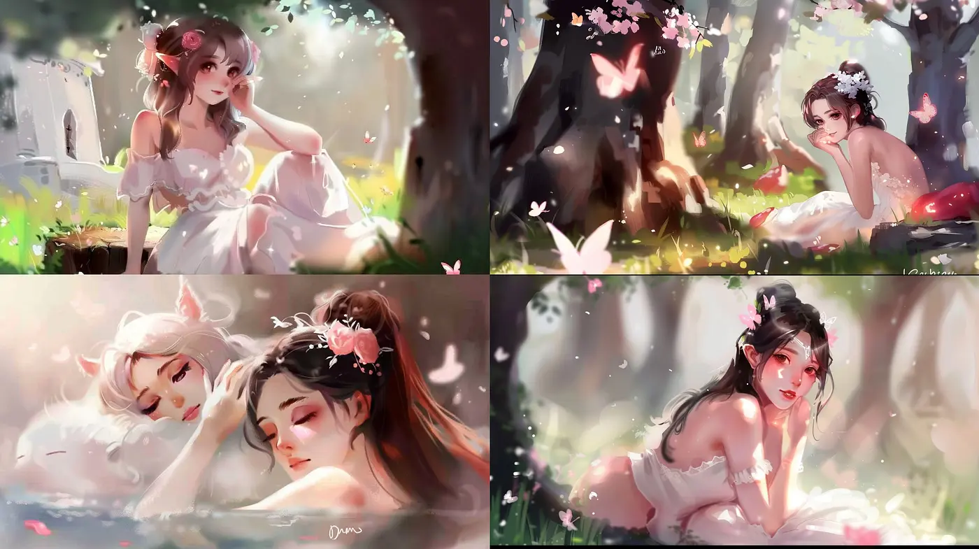 Enchanted Ethereal Realms: A Harmonious Blend of Soft Tones and Nature's Whimsy Expressing Serenity and Delicacy - Midjourney sref style