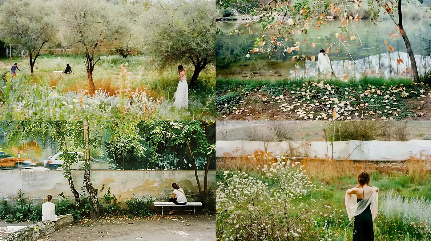 Ephemeral Serenity: A Harmonious Blend of Faded Nature Hues and Textured Tranquility - Midjourney sref style