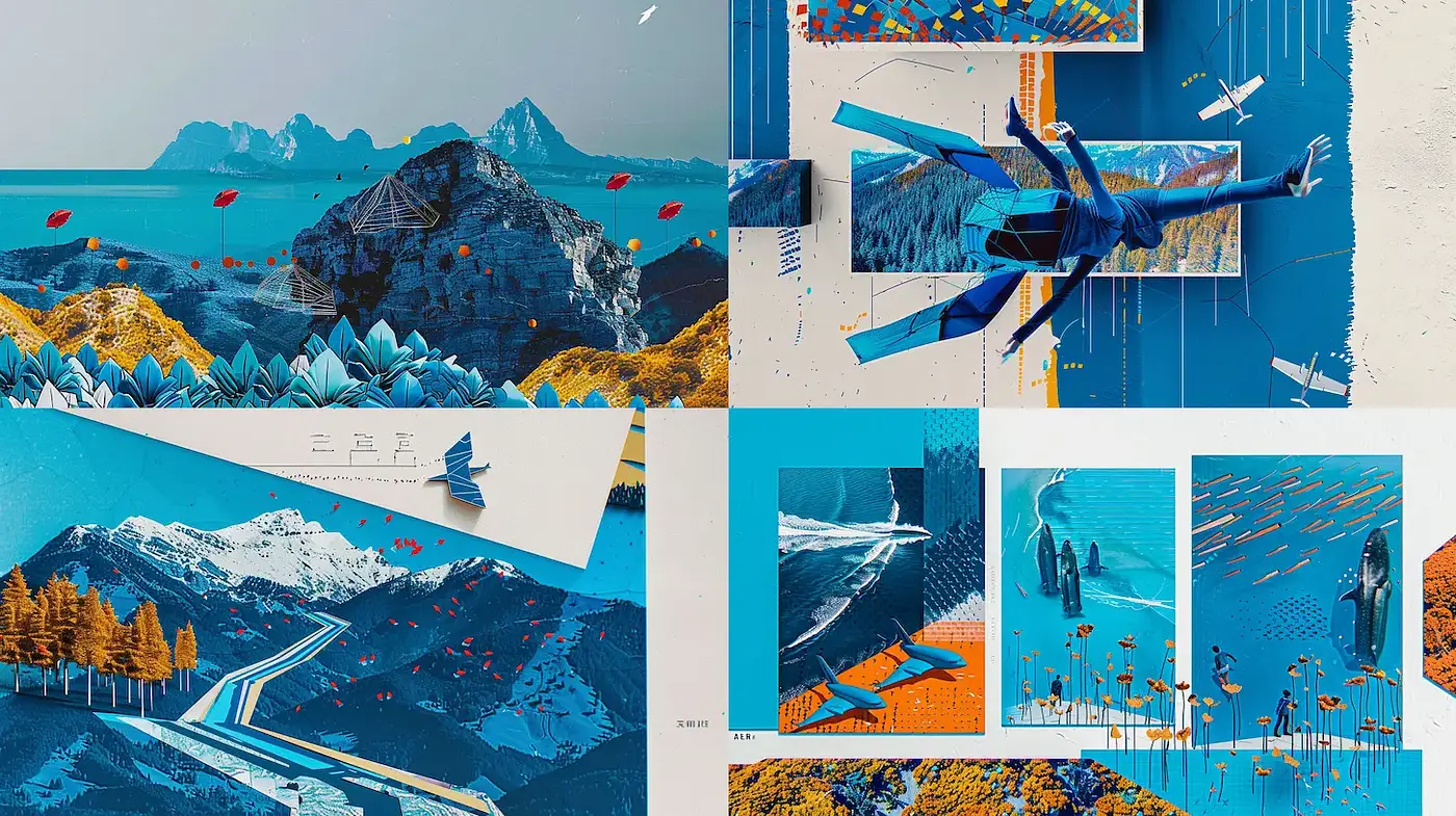 Dynamic Landscapes with Geometric Elements and Vivid Color Schemes - Midjourney sref style