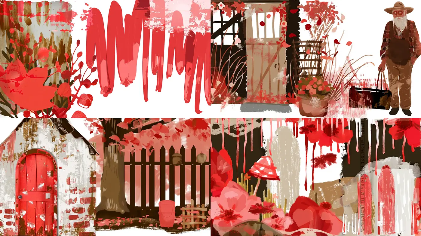 Crimson Brushwork Vignettes: Abstract Expressionist Tableaus - Midjourney sref style