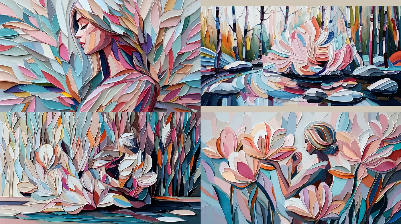 Stylized Botanical Tableaux with a Vivid and Dynamic Flair - Midjourney sref style