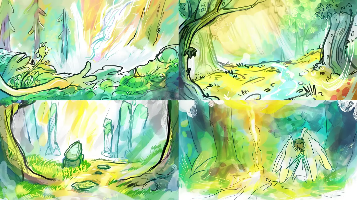 Ethereal Watercolor Woodland Dreamscapes - Midjourney sref style
