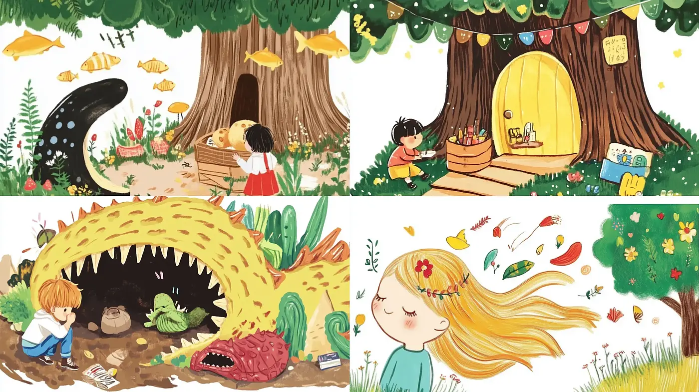 Enchanted Storybook Whimsy: A Fusion of Vibrant Illustrative Charm and Childhood Fantasy - Midjourney sref style