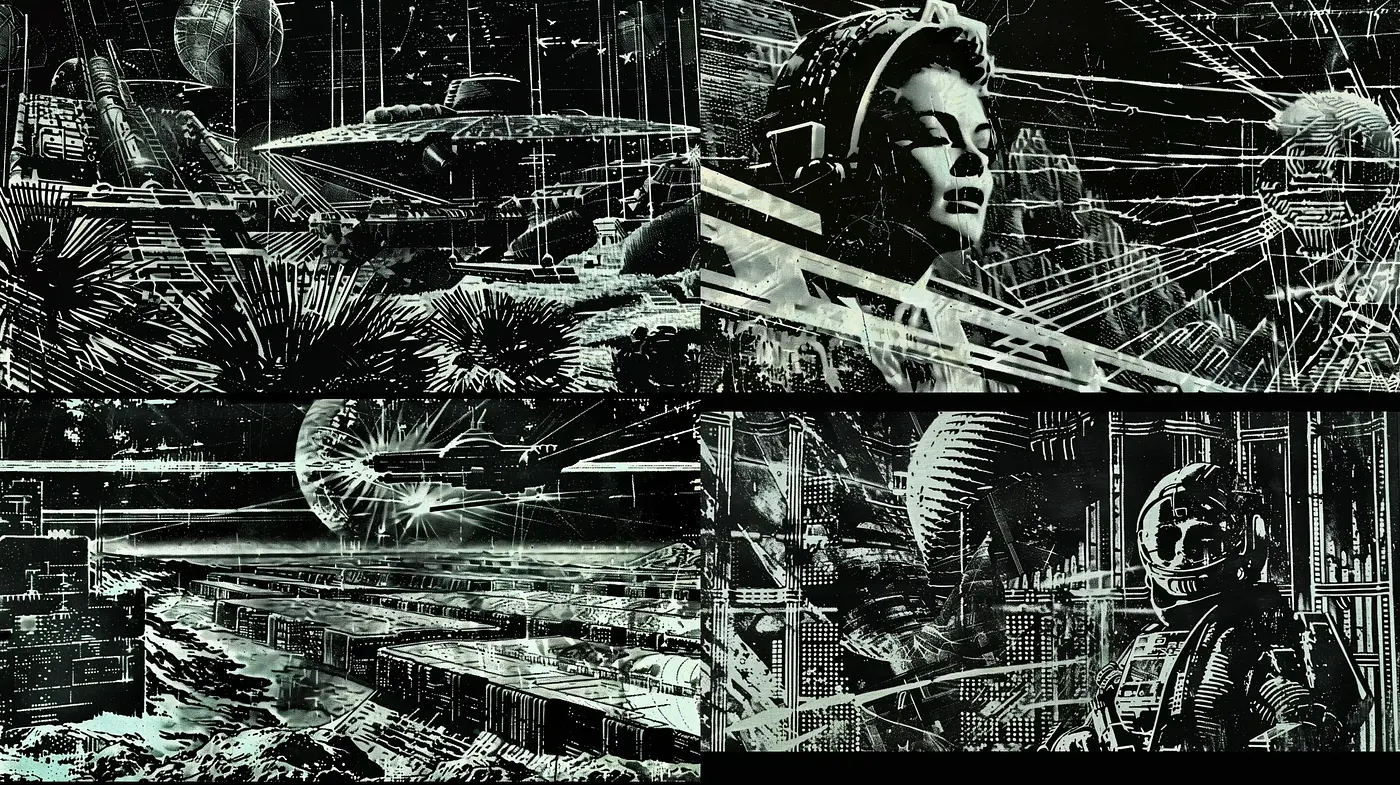 Futuristic Retro Sci-Fi Extravaganza - Midjourney sref style