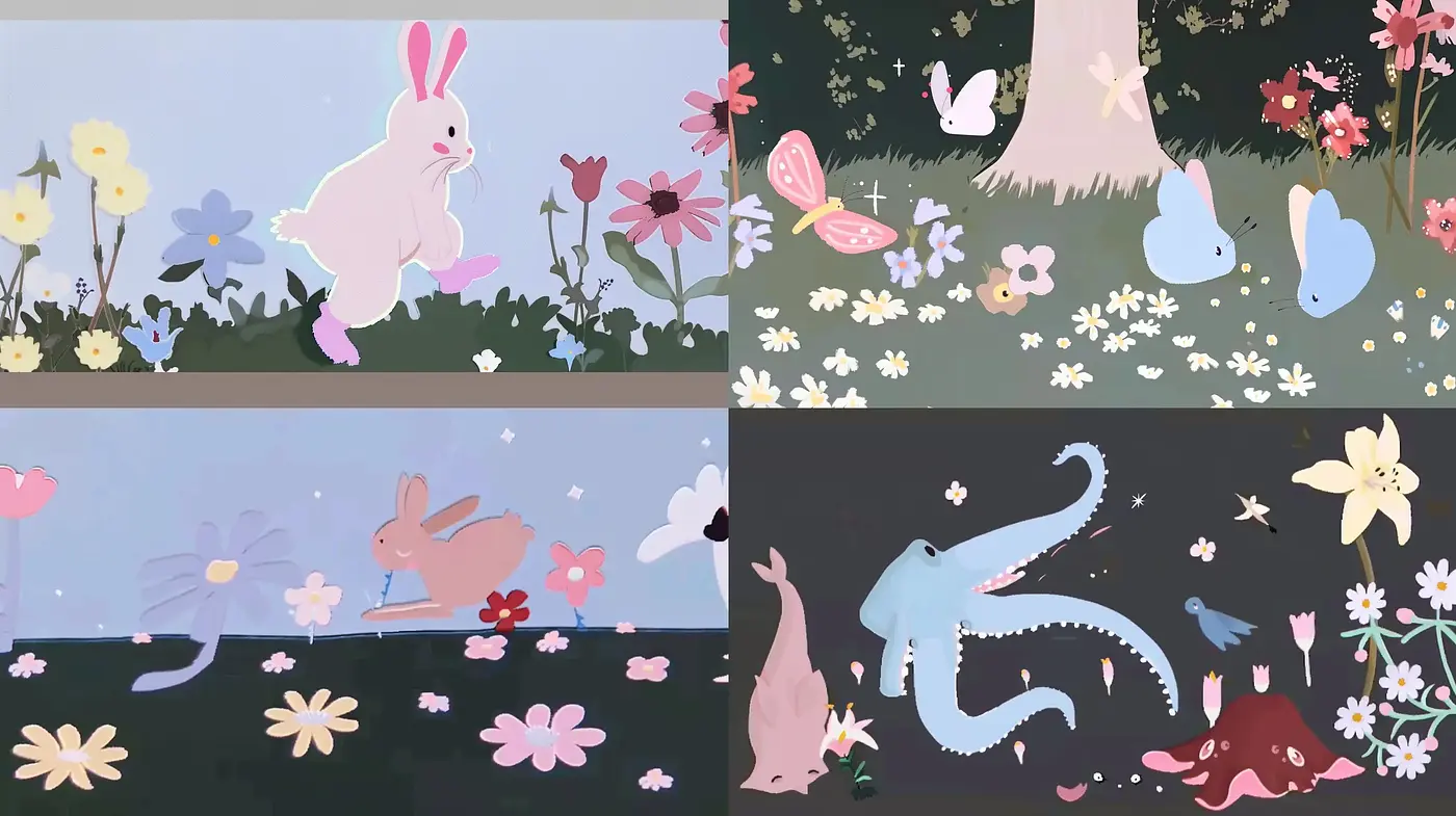 Whimsical Nature and Fauna in Pastel Dreamscapes - Midjourney sref style