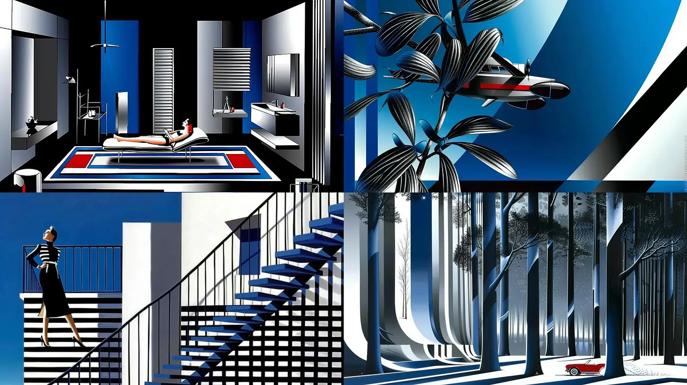 Futuristic Art Deco Revival in a Monochromatic Night Setting - Midjourney sref style