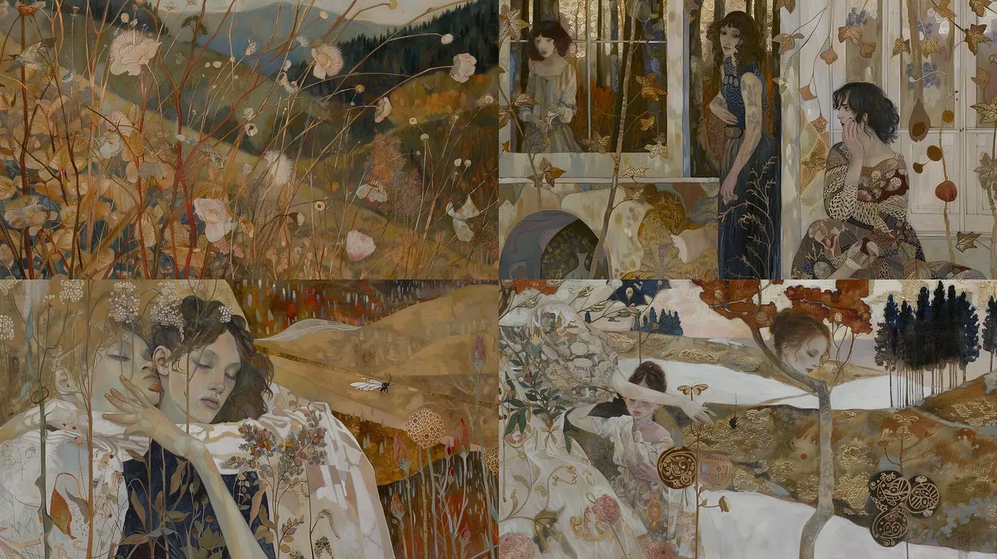 Ethereal Elegance in Sepia Tones: A Homage to Nostalgic Artistry and Dreamlike Tranquility - Midjourney sref style