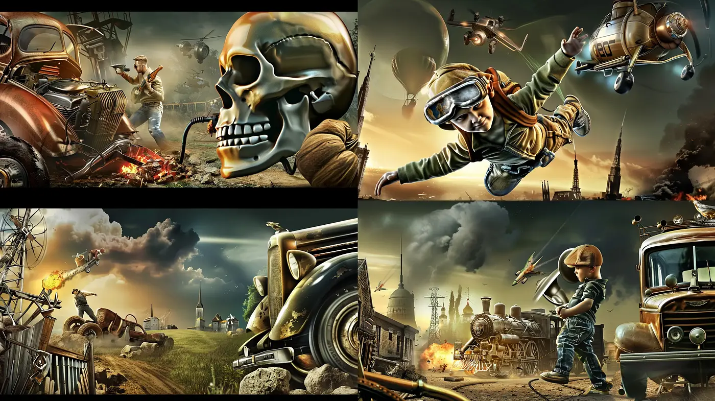 Apocalyptic Mechanica: A Fusion of Diesel Punk Aesthetics and Dynamic Storytelling Artistry - Midjourney sref style