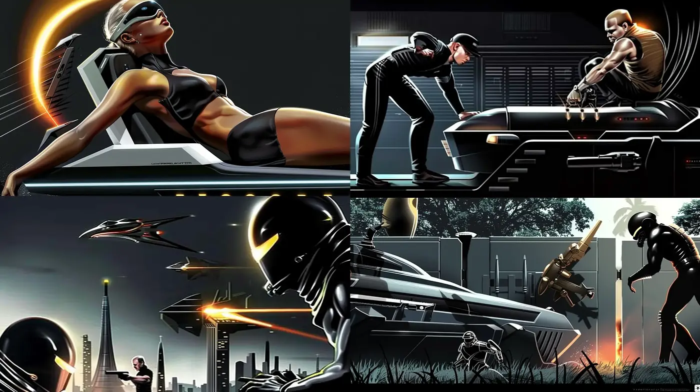 Futuristic Noir Reflections - Midjourney sref style