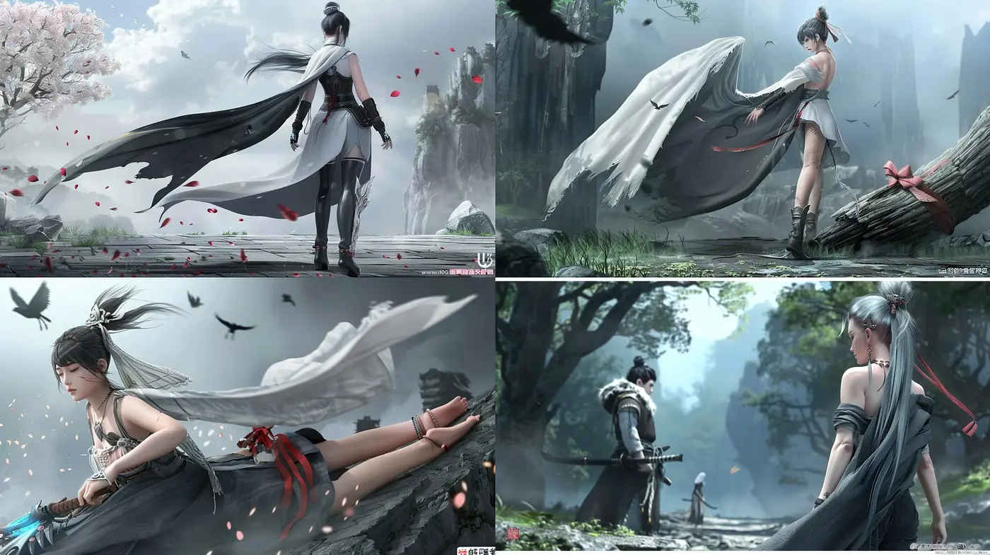 Ethereal Monochromatic Whisper: An Homage to Serene Fantasy and Elegance in Grayscale - Midjourney sref style