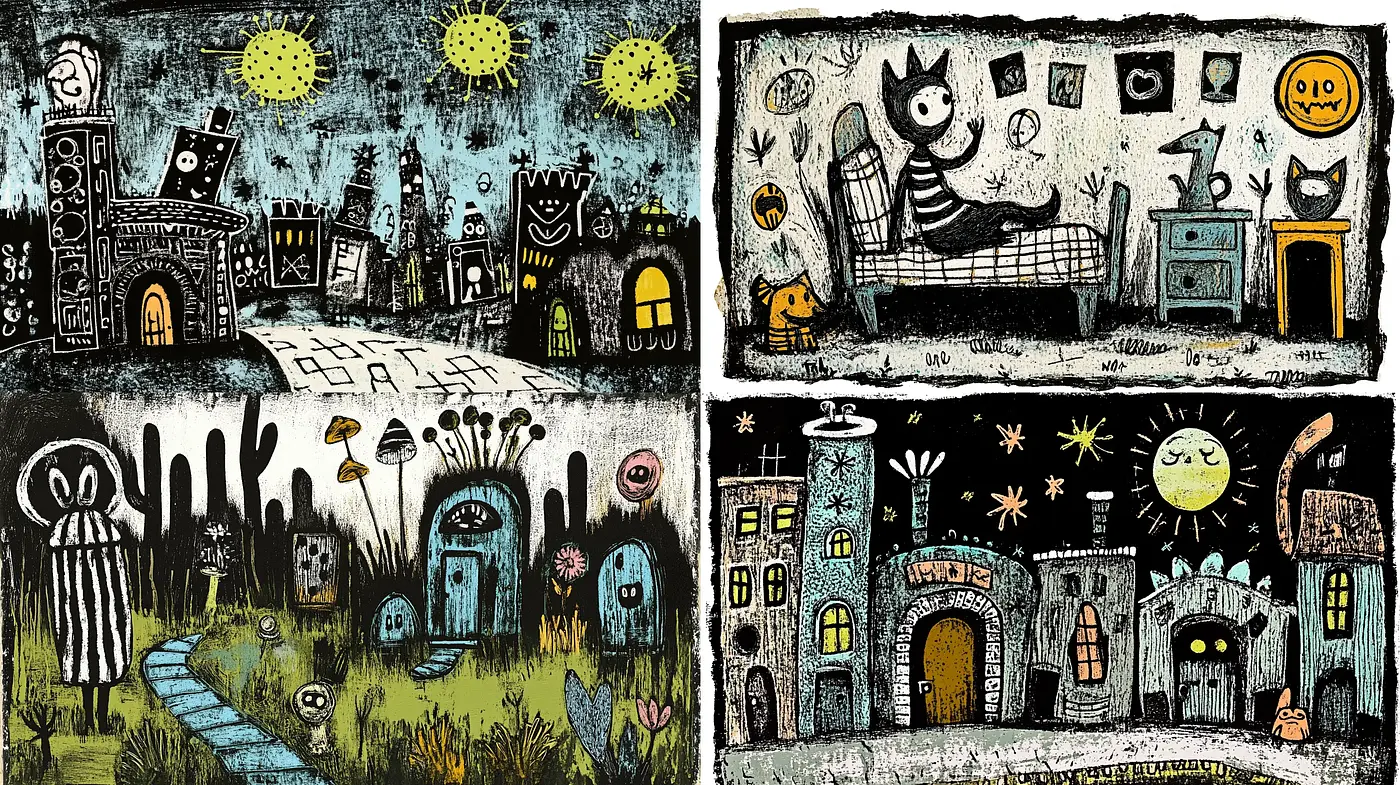 Enchanted Whimsy: A Textured Tale of Fantasy and Folklore - Midjourney sref style