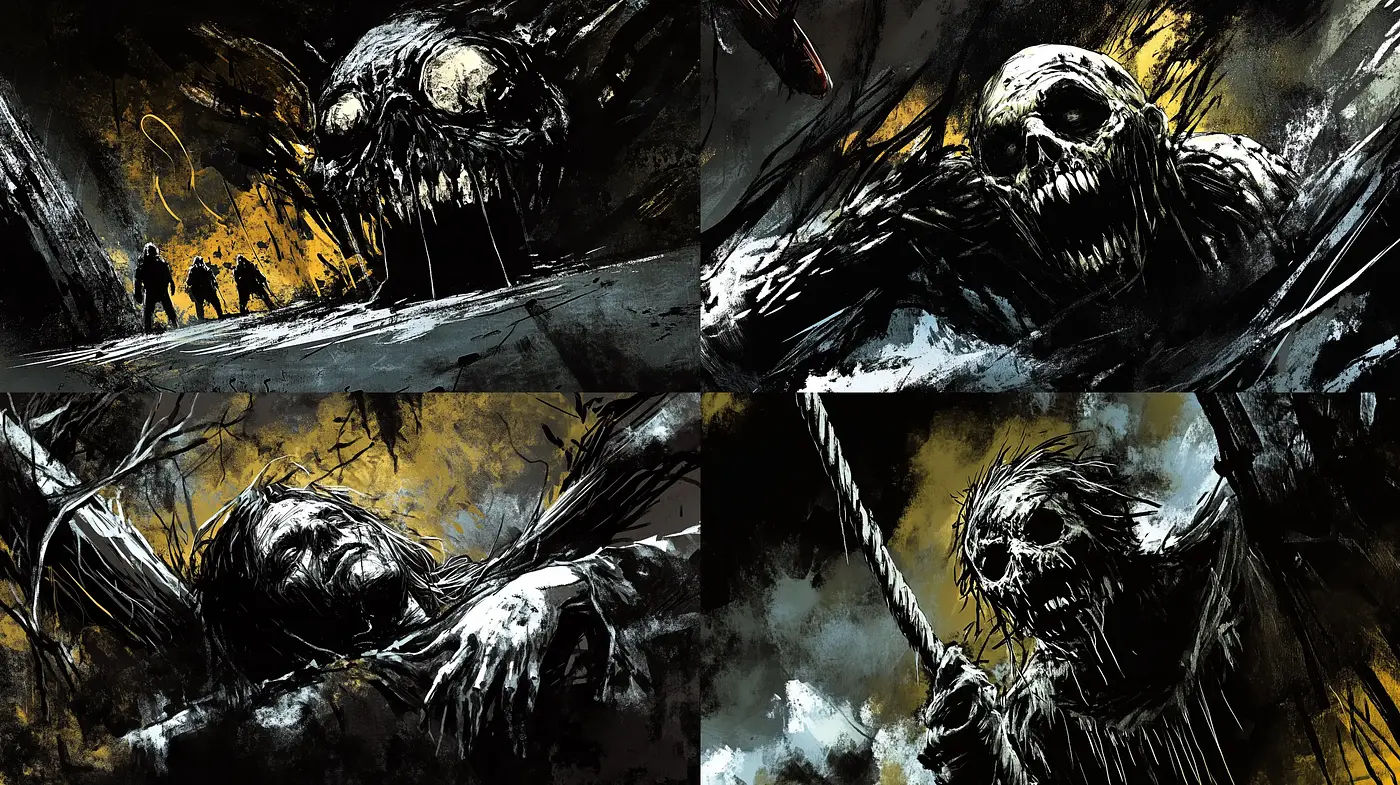 Grim Dark Fantasy Art in Twisted Monochrome - Midjourney sref style
