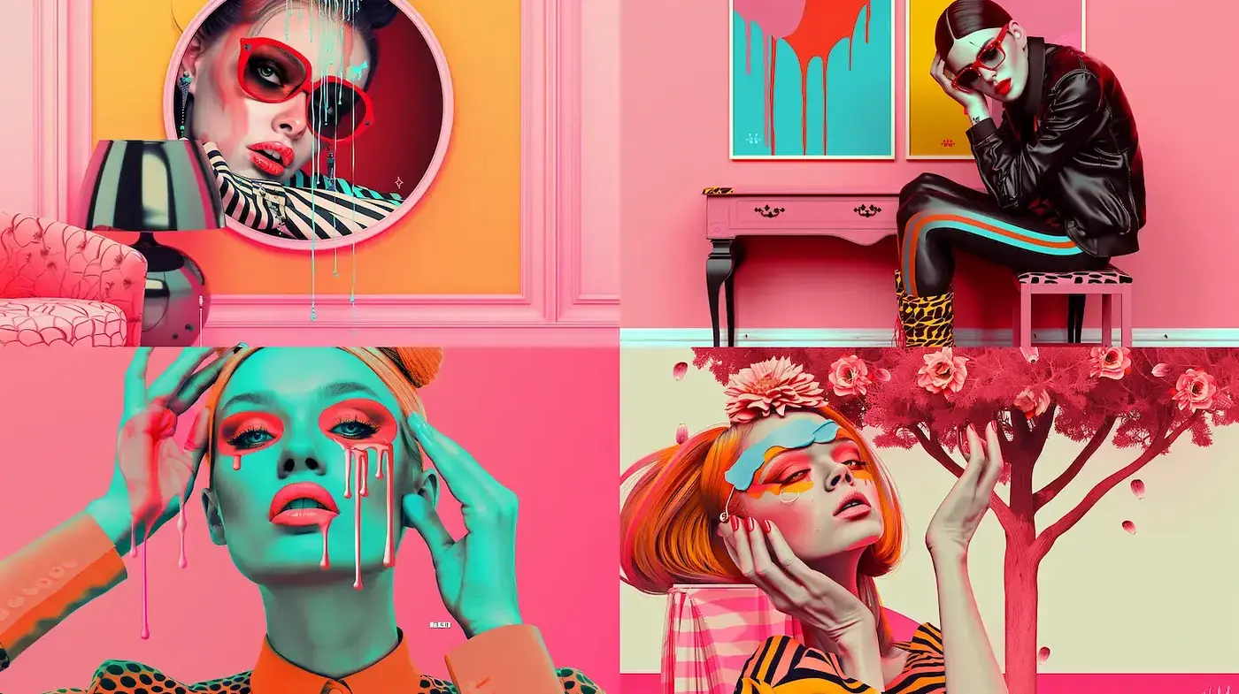 Surreal Pop Art Fusion with Vibrant Synthwave Overtones - Midjourney sref style