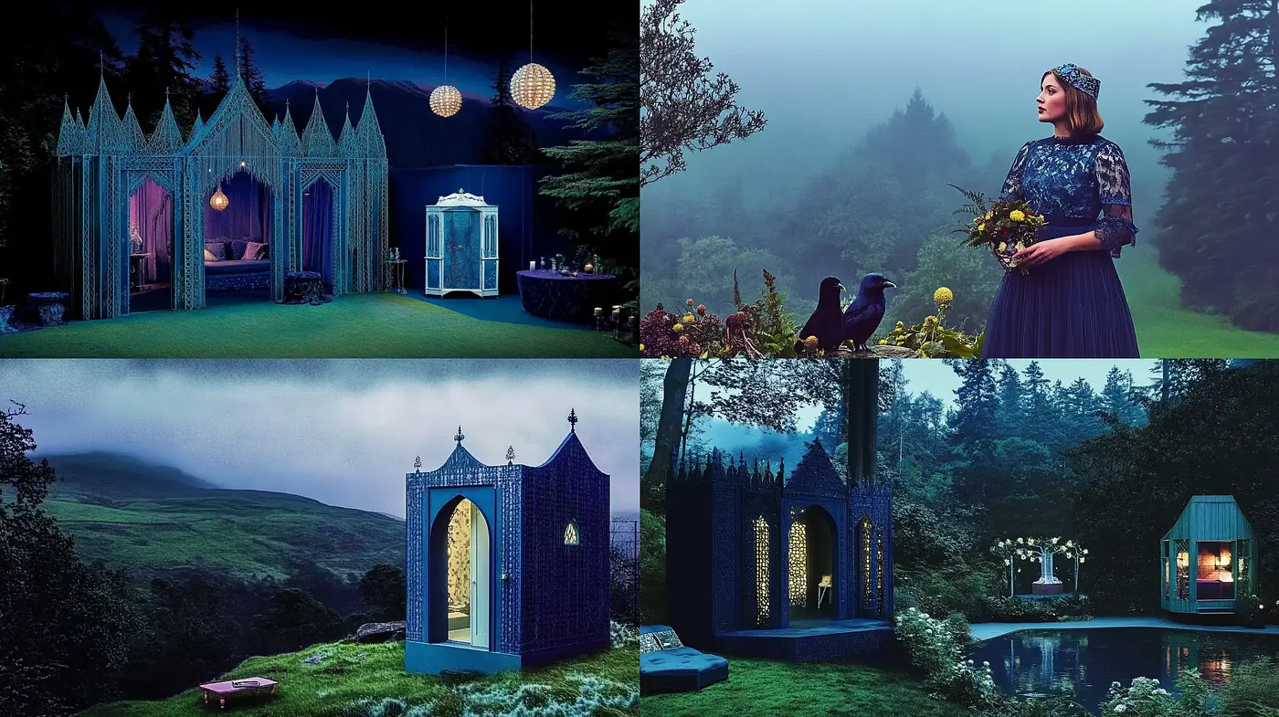 Ethereal Twilight Serenity: A Dreamlike Vision in Tones of Blue and Green - Midjourney sref style