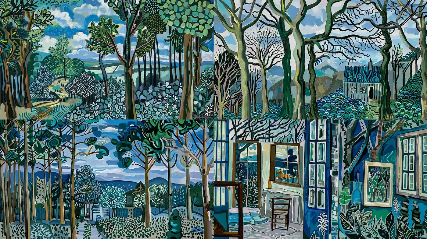 Serene and Vibrant Nature Illustrations with Distinctive Textures - Midjourney sref style