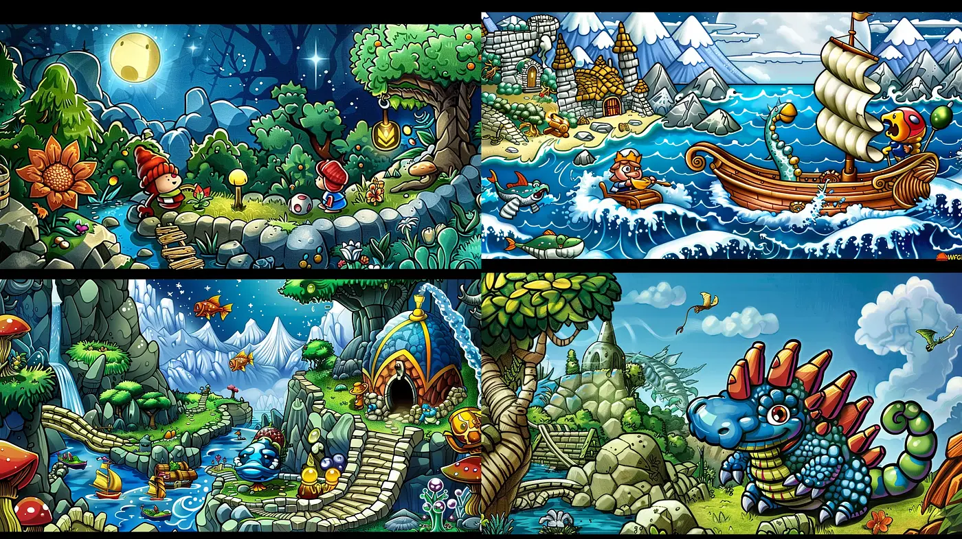 Vibrant Storybook Fantasy Renderings with Lush Sceneries - Midjourney sref style