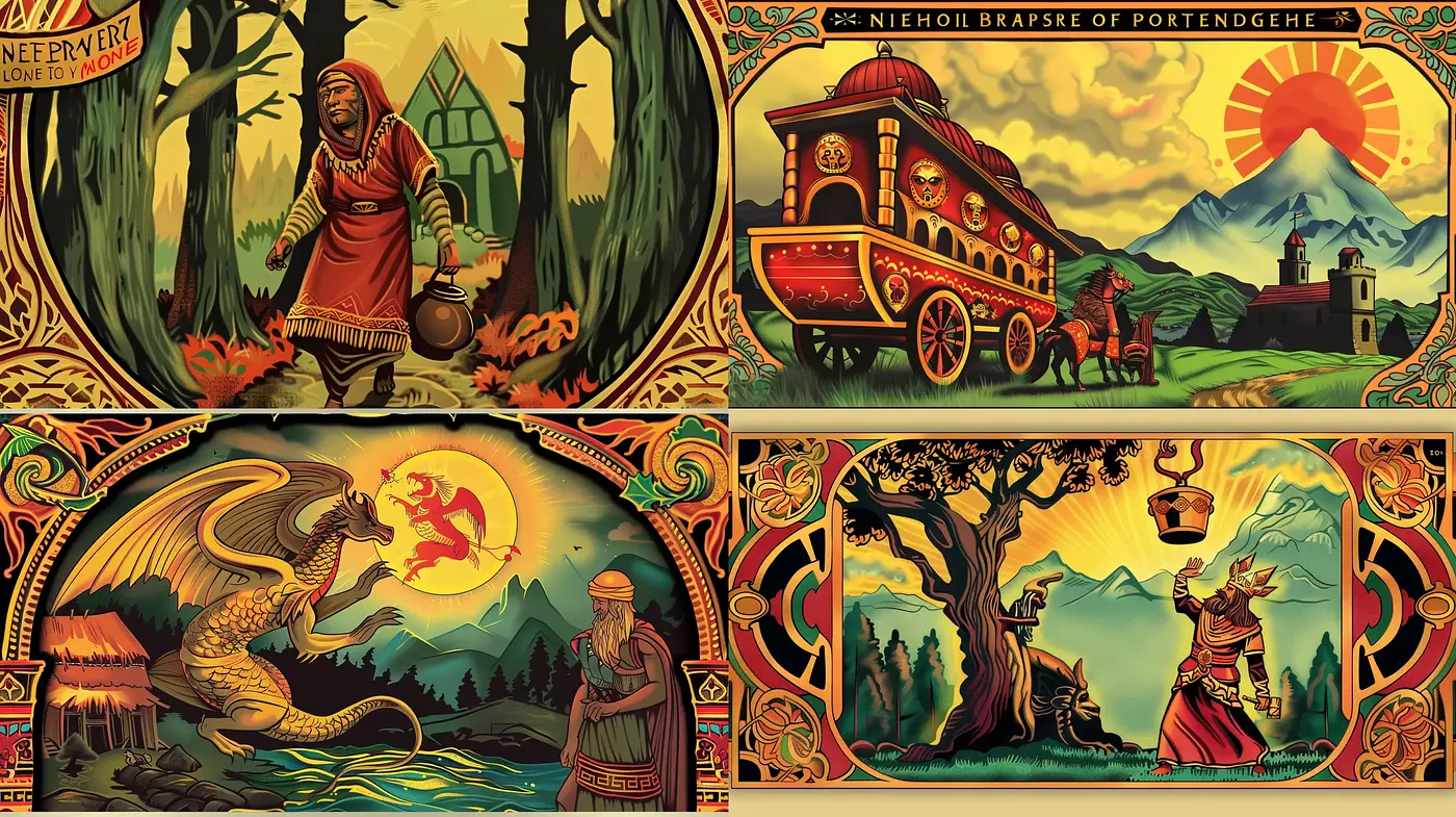 Mystical Art Nouveau Fusion with Nature and Folklore Motifs - Midjourney sref style